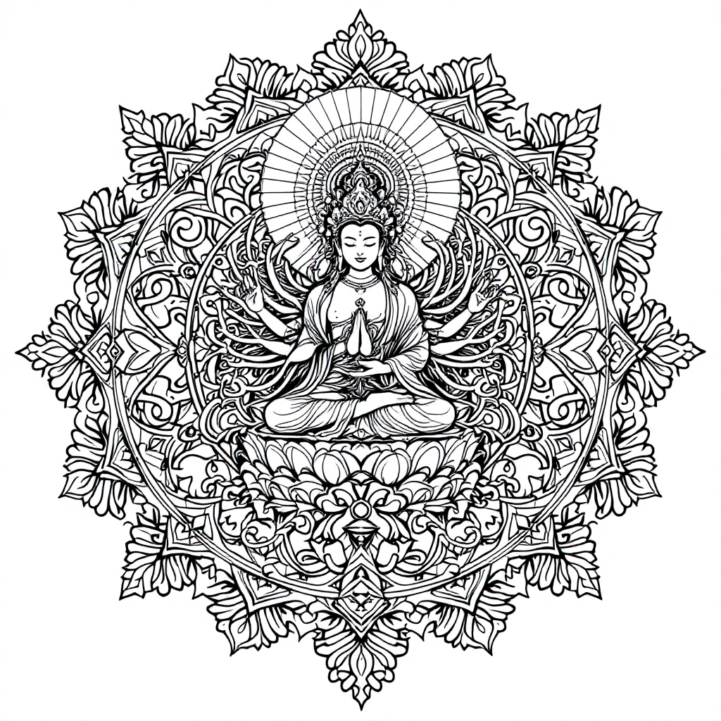 Mandala Coloring: Mandala of Compassion (Avalokiteshvara)