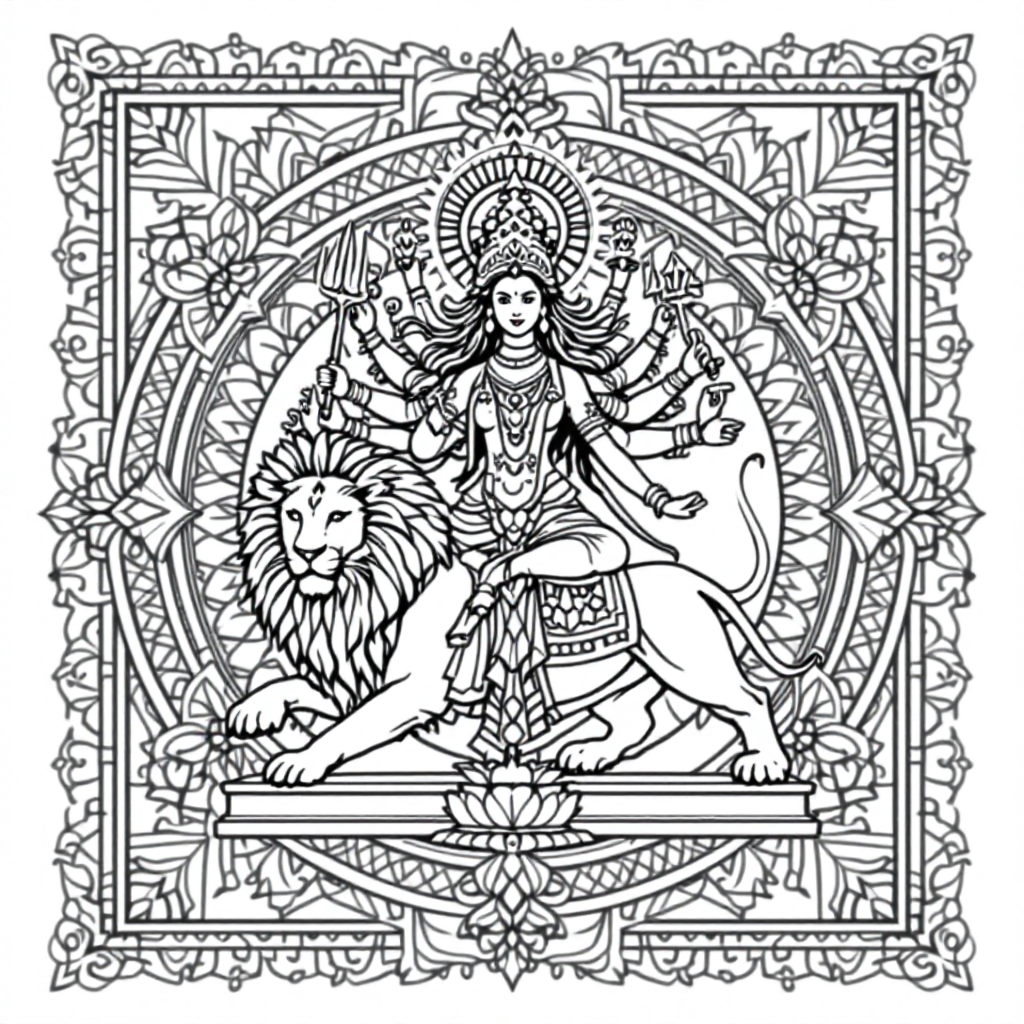 Mandala Coloring: Durga Mandala