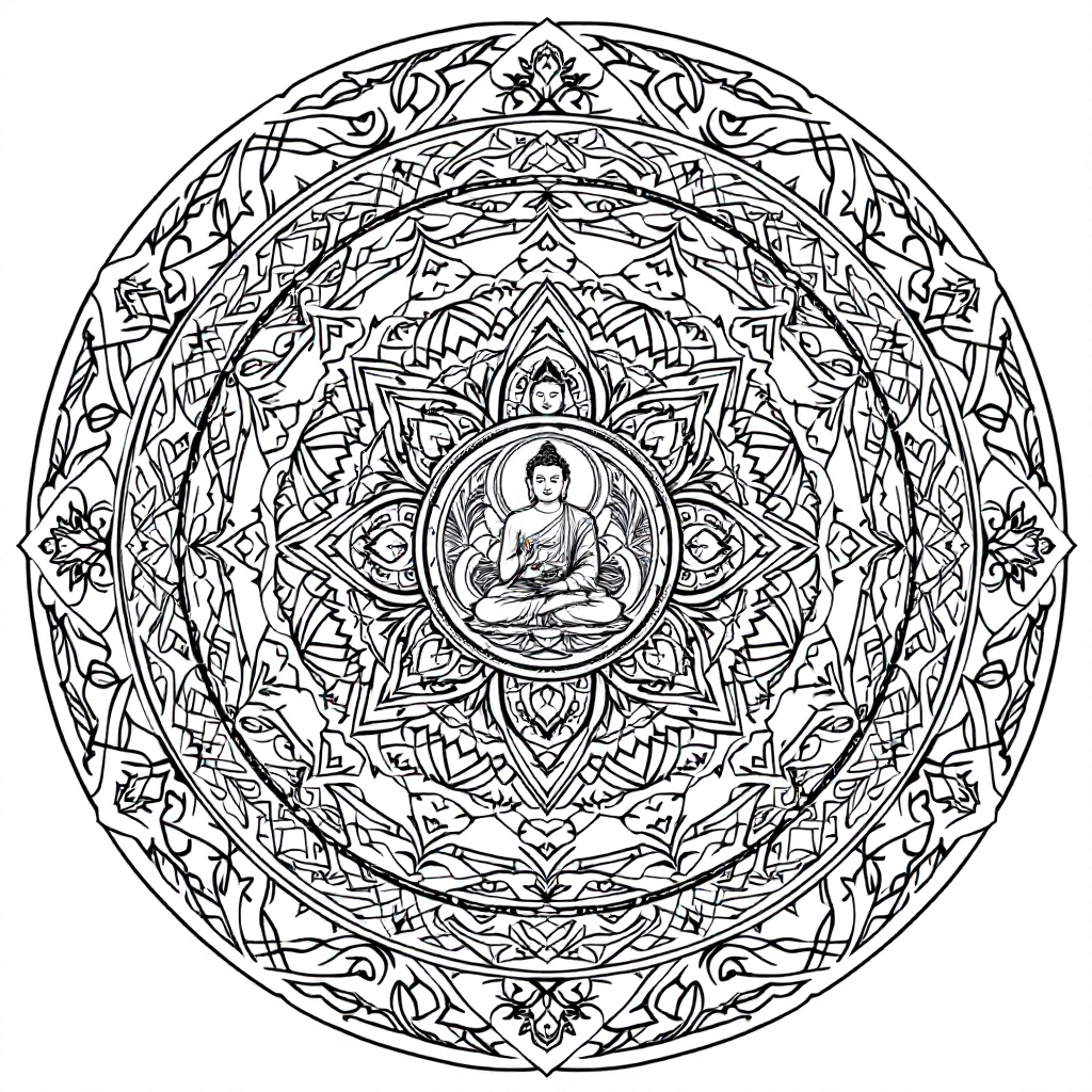 Mandala Coloring: Mandala of the Five Dhyani Buddhas