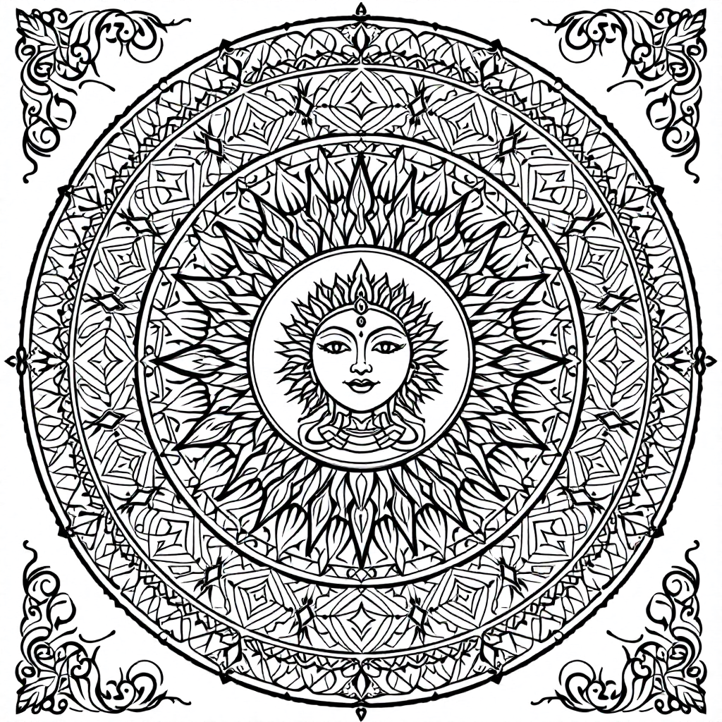 Mandala Coloring: Solar Mandala (Surya Mandala)